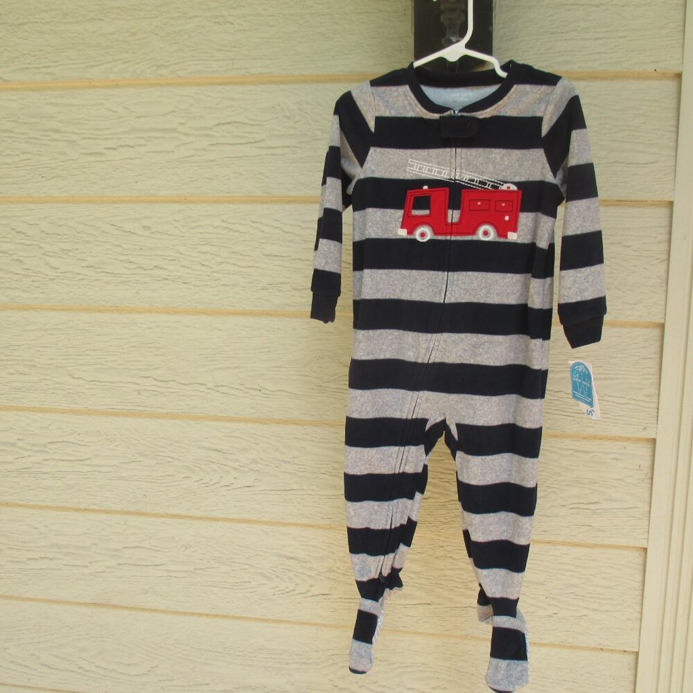 NWT Carter's Little FIRE ENGINE SLEEPER SIZE 24M  2 way zipper soft blue & grey